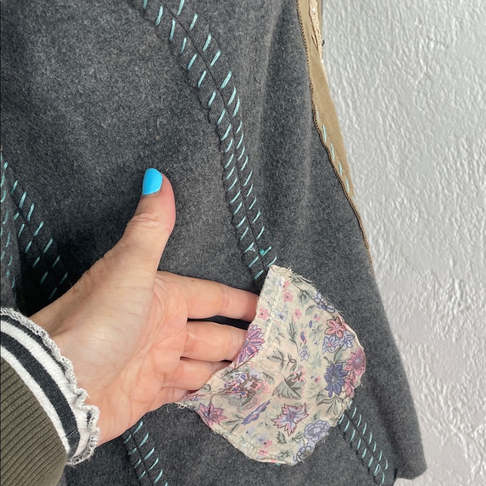 Free People Vintage Victorian Reversible Boho Cotton hi Patch Jacket Rare Large - Picture 7 of 16